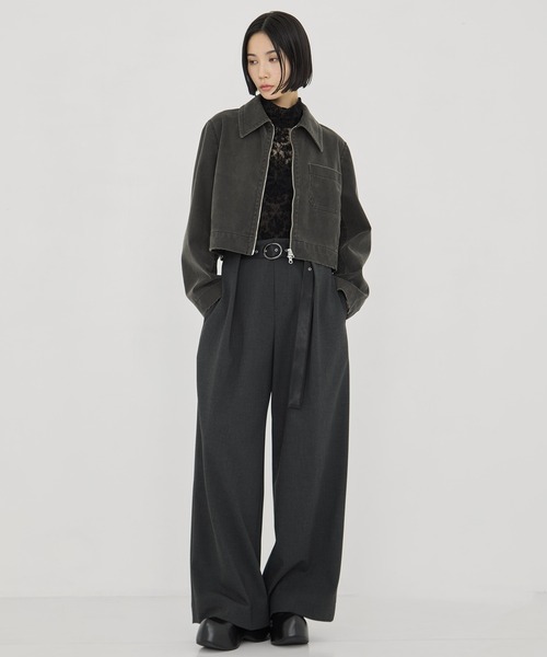 STUDIOUS(ステュディオス)の「【STUDIOUS/ステュディオス】Belted Stretch Trousers/ベルテッドストレッチトラウザー/スラックス/ワイドパンツ(スラックス・レディース・ブラック/ベージュ/ダークグレー・1/2)」の6枚目の写真