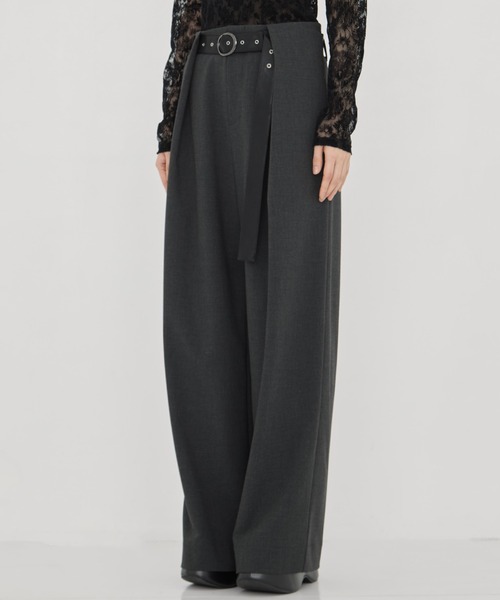 STUDIOUS(ステュディオス)の「【STUDIOUS/ステュディオス】Belted Stretch Trousers/ベルテッドストレッチトラウザー/スラックス/ワイドパンツ(スラックス・レディース・ブラック/ベージュ/ダークグレー・1/2)」の8枚目の写真