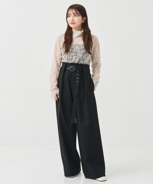 STUDIOUS(ステュディオス)の「【STUDIOUS/ステュディオス】Belted Stretch Trousers/ベルテッドストレッチトラウザー/スラックス/ワイドパンツ/ベルト取り外し可/ウォッシャブル/脚長/くびれ効果(スラックス・レディース・ブラック/ベージュ/ダークグレー・1/2)」の4枚目の写真