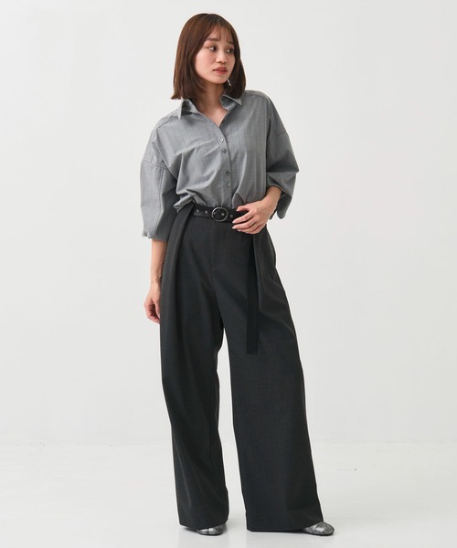 STUDIOUS(ステュディオス)の「【STUDIOUS/ステュディオス】Belted Stretch Trousers/ベルテッドストレッチトラウザー/スラックス/ワイドパンツ/ベルト取り外し可/ウォッシャブル/脚長/くびれ効果(スラックス・レディース・ブラック/ベージュ/ダークグレー・1/2)」の7枚目の写真