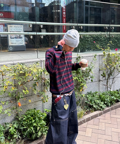 kutir(クティール)の「HENLEY NECK WOOL BLEND STRIPED KNIT/ヘンリーネックウールブレンドボーダーニット(Tシャツ/カットソー・メンズ・ブラック/ネイビー/ボルドー/ブラウン・LARGE/MEDIUM)」の7枚目の写真