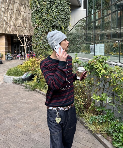 kutir(クティール)の「HENLEY NECK WOOL BLEND STRIPED KNIT/ヘンリーネックウールブレンドボーダーニット(Tシャツ/カットソー・メンズ・ブラック/ネイビー/ボルドー/ブラウン・LARGE/MEDIUM)」の8枚目の写真