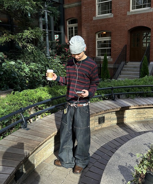 kutir(クティール)の「HENLEY NECK WOOL BLEND STRIPED KNIT/ヘンリーネックウールブレンドボーダーニット(Tシャツ/カットソー・メンズ・ブラック/ネイビー/ボルドー/ブラウン・LARGE/MEDIUM)」の12枚目の写真