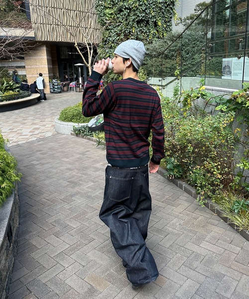 kutir(クティール)の「HENLEY NECK WOOL BLEND STRIPED KNIT/ヘンリーネックウールブレンドボーダーニット(Tシャツ/カットソー・メンズ・ブラック/ネイビー/ボルドー/ブラウン・LARGE/MEDIUM)」の14枚目の写真