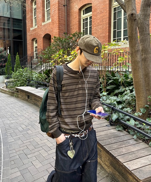 kutir(クティール)の「HENLEY NECK WOOL BLEND STRIPED KNIT/ヘンリーネックウールブレンドボーダーニット(Tシャツ/カットソー・メンズ・ブラック/ネイビー/ボルドー/ブラウン・LARGE/MEDIUM)」の18枚目の写真