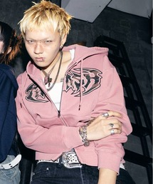 SPINNS | 短丈ダブルジップパーカー/パッチワークカモフラロゴ/ショート丈(パーカー)