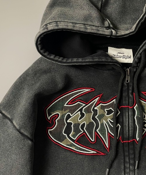 SPINNS（スピンズ）の「短丈ダブルジップパーカー/パッチワークカモフラロゴ/ショート丈（パーカー・メンズ・ブラック系その他/杢グレー/ピンク系その他・ONESIZE）」の11枚目の写真