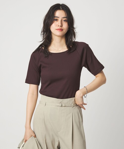 green label relaxing(グリーンレーベルリラクシング)の「ブライトリブ ボートネック 5分袖 プルオーバー カットソー(Tシャツ/カットソー・レディース・オフホワイト/ダークブラウン/ライム/ネイビー/その他1・FREE)」の2枚目の写真