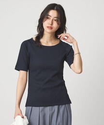 ブライトリブ ボートネック 5分袖 プルオーバー カットソー