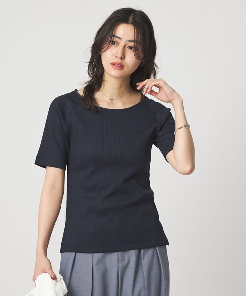 green label relaxing(グリーンレーベルリラクシング)の「ブライトリブ ボートネック 5分袖 プルオーバー カットソー(Tシャツ/カットソー・レディース・オフホワイト/ダークブラウン/ライム/ネイビー/その他1・FREE)」の4枚目の写真