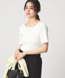 green label relaxing | ブライトリブ ボートネック 5分袖 プルオーバー カットソー(Tシャツ/カットソー)