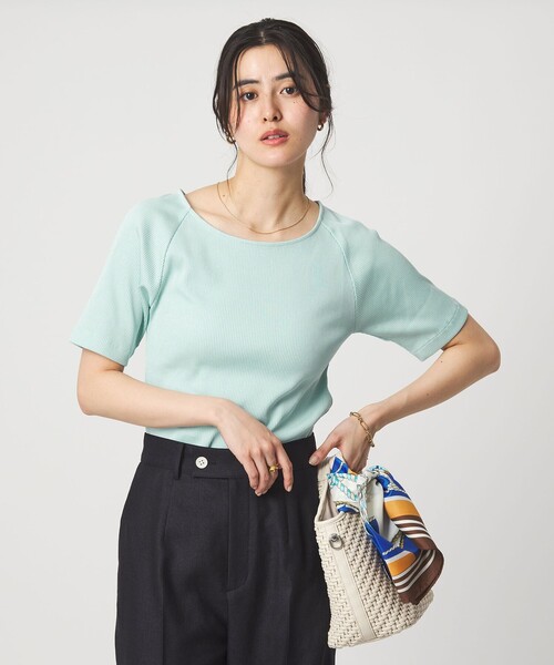 green label relaxing(グリーンレーベルリラクシング)の「ブライトリブ ボートネック 5分袖 プルオーバー カットソー(Tシャツ/カットソー・レディース・オフホワイト/ダークブラウン/ライム/ネイビー/その他1・FREE)」の3枚目の写真