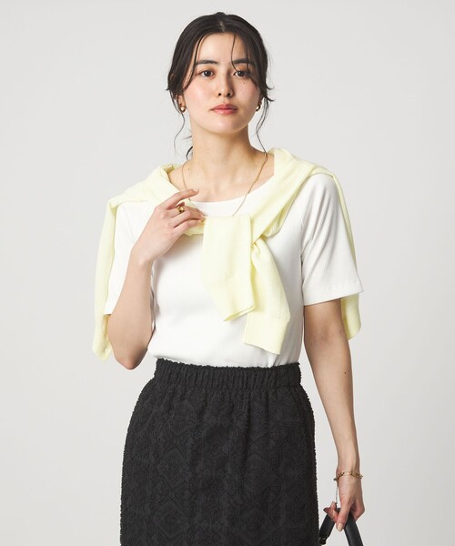 green label relaxing(グリーンレーベルリラクシング)の「ブライトリブ ボートネック 5分袖 プルオーバー カットソー(Tシャツ/カットソー・レディース・オフホワイト/ダークブラウン/ライム/ネイビー/その他1・FREE)」の7枚目の写真