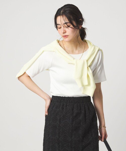 green label relaxing(グリーンレーベルリラクシング)の「ブライトリブ ボートネック 5分袖 プルオーバー カットソー(Tシャツ/カットソー・レディース・オフホワイト/ダークブラウン/ライム/ネイビー/その他1・FREE)」の8枚目の写真