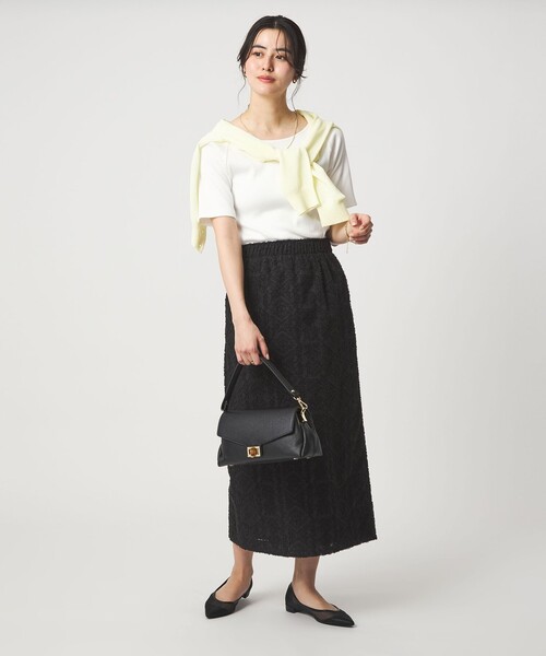 green label relaxing(グリーンレーベルリラクシング)の「ブライトリブ ボートネック 5分袖 プルオーバー カットソー(Tシャツ/カットソー・レディース・オフホワイト/ダークブラウン/ライム/ネイビー/その他1・FREE)」の9枚目の写真