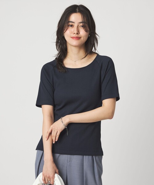 green label relaxing(グリーンレーベルリラクシング)の「ブライトリブ ボートネック 5分袖 プルオーバー カットソー(Tシャツ/カットソー・レディース・オフホワイト/ダークブラウン/ライム/ネイビー/その他1・FREE)」の11枚目の写真