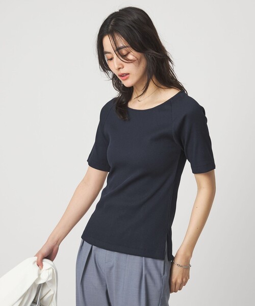 green label relaxing(グリーンレーベルリラクシング)の「ブライトリブ ボートネック 5分袖 プルオーバー カットソー(Tシャツ/カットソー・レディース・オフホワイト/ダークブラウン/ライム/ネイビー/その他1・FREE)」の12枚目の写真