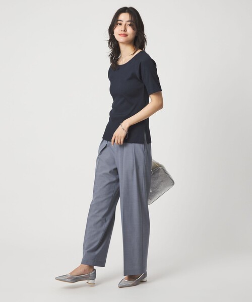 green label relaxing(グリーンレーベルリラクシング)の「ブライトリブ ボートネック 5分袖 プルオーバー カットソー(Tシャツ/カットソー・レディース・オフホワイト/ダークブラウン/ライム/ネイビー/その他1・FREE)」の13枚目の写真