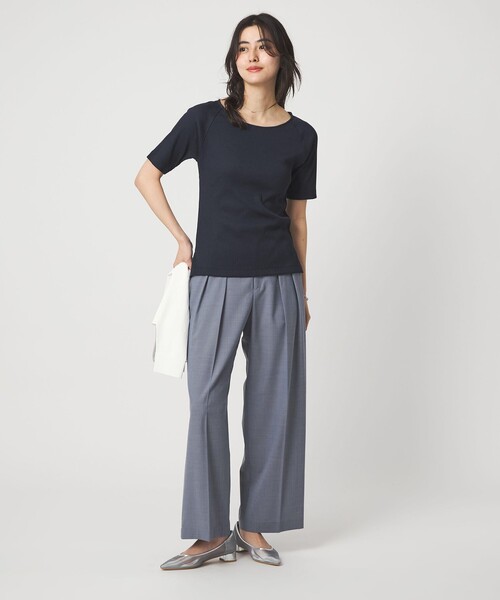 green label relaxing(グリーンレーベルリラクシング)の「ブライトリブ ボートネック 5分袖 プルオーバー カットソー(Tシャツ/カットソー・レディース・オフホワイト/ダークブラウン/ライム/ネイビー/その他1・FREE)」の14枚目の写真