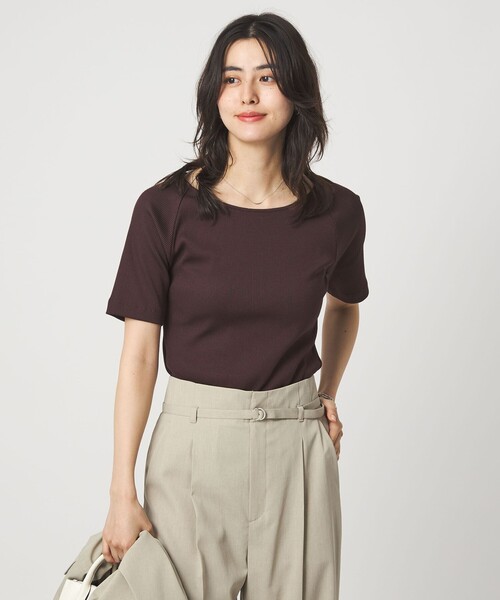 green label relaxing(グリーンレーベルリラクシング)の「ブライトリブ ボートネック 5分袖 プルオーバー カットソー(Tシャツ/カットソー・レディース・オフホワイト/ダークブラウン/ライム/ネイビー/その他1・FREE)」の17枚目の写真