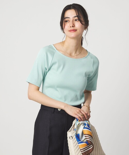 green label relaxing(グリーンレーベルリラクシング)の「ブライトリブ ボートネック 5分袖 プルオーバー カットソー(Tシャツ/カットソー・レディース・オフホワイト/ダークブラウン/ライム/ネイビー/その他1・FREE)」の20枚目の写真