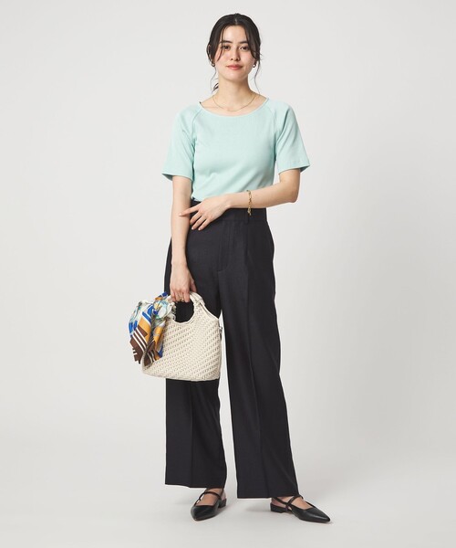 green label relaxing(グリーンレーベルリラクシング)の「ブライトリブ ボートネック 5分袖 プルオーバー カットソー(Tシャツ/カットソー・レディース・オフホワイト/ダークブラウン/ライム/ネイビー/その他1・FREE)」の21枚目の写真
