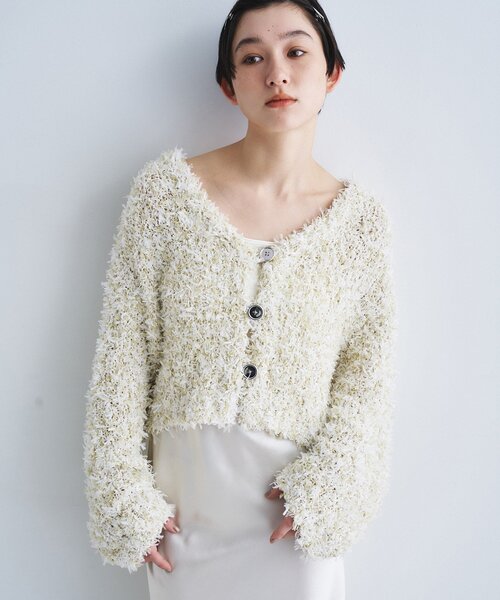 CODE A（コードエー）の「fancy yarn cardigan（カーディガン/ボレロ・レディース・ブラック系3/ライトグリーン系・00）」の2枚目の写真