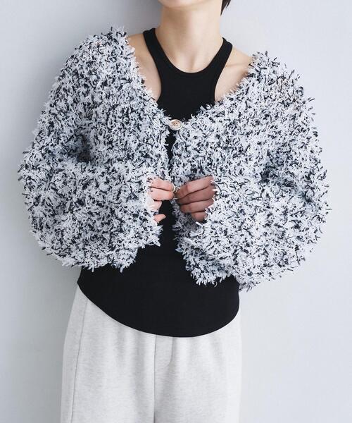 CODE A（コードエー）の「fancy yarn cardigan（カーディガン/ボレロ・レディース・ブラック系3/ライトグリーン系・00）」の3枚目の写真