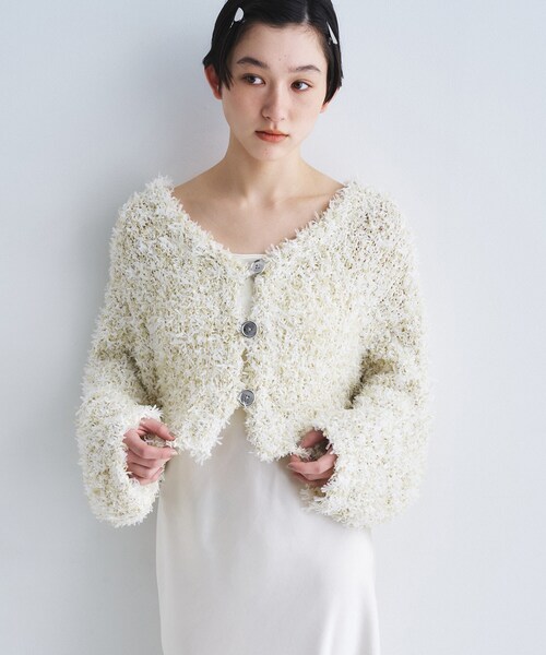 CODE A（コードエー）の「fancy yarn cardigan（カーディガン/ボレロ・レディース・ブラック系3/ライトグリーン系・00）」の7枚目の写真