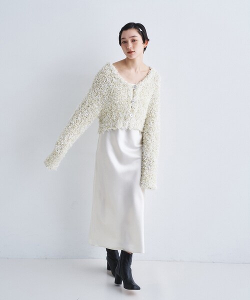 CODE A（コードエー）の「fancy yarn cardigan（カーディガン/ボレロ・レディース・ブラック系3/ライトグリーン系・00）」の8枚目の写真