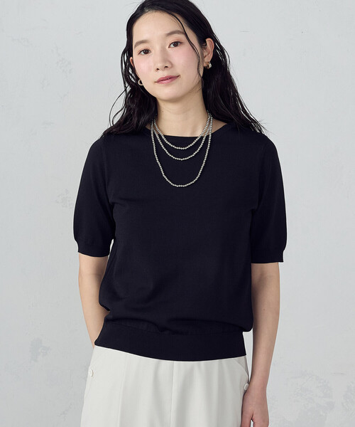 COMME CA ISM（コムサイズム）の「【ウォッシャブル・UVカット】ベーシック 2WAY5分袖ニット（ニット/セーター・レディース・ネイビー/ブルー/ブラック/アイボリー・MEDIUM/LARGE）」の2枚目の写真
