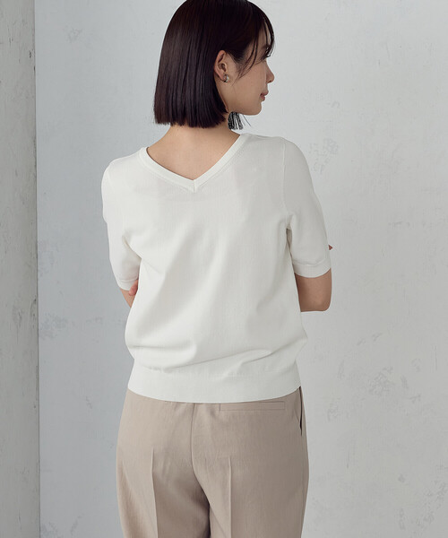 COMME CA ISM（コムサイズム）の「【ウォッシャブル・UVカット】ベーシック 2WAY5分袖ニット（ニット/セーター・レディース・ネイビー/ブルー/ブラック/アイボリー・MEDIUM/LARGE）」の8枚目の写真