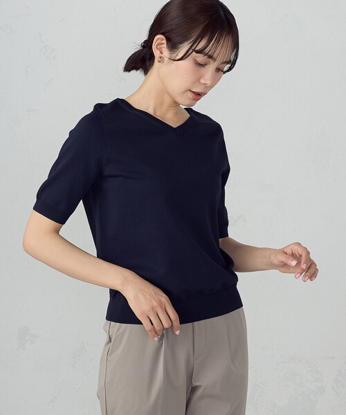 COMME CA ISM（コムサイズム）の「【ウォッシャブル・UVカット】ベーシック 2WAY5分袖ニット（ニット/セーター・レディース・ネイビー/ブルー/ブラック/アイボリー・MEDIUM/LARGE）」の22枚目の写真