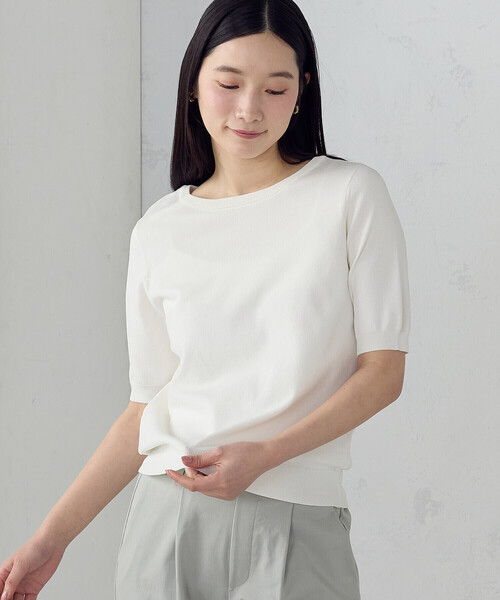 COMME CA ISM（コムサイズム）の「【ウォッシャブル・UVカット】ベーシック 2WAY5分袖ニット（ニット/セーター・レディース・ネイビー/ブルー/ブラック/アイボリー・MEDIUM/LARGE）」の5枚目の写真