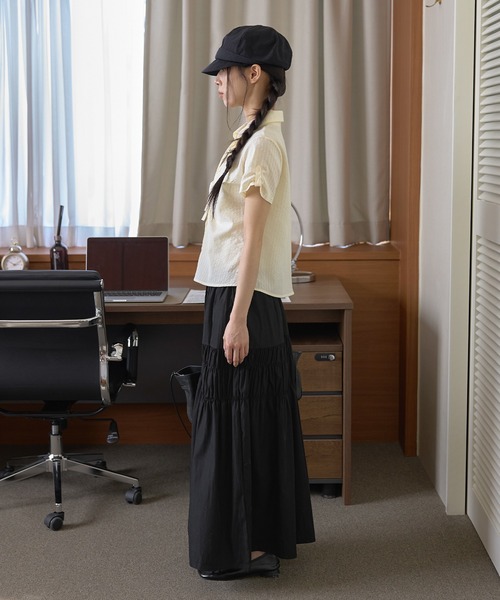 UNE MANSION(ユヌマンション)の「【2026SS新作アイテム】【UNE ORIGINAL】フロントシャーリングラブリーリボンストライプパフスリーブブラウスシャツ(シャツ/ブラウス・レディース・クリーム/ホワイト/ピンク/ブラック・FREE)」の16枚目の写真