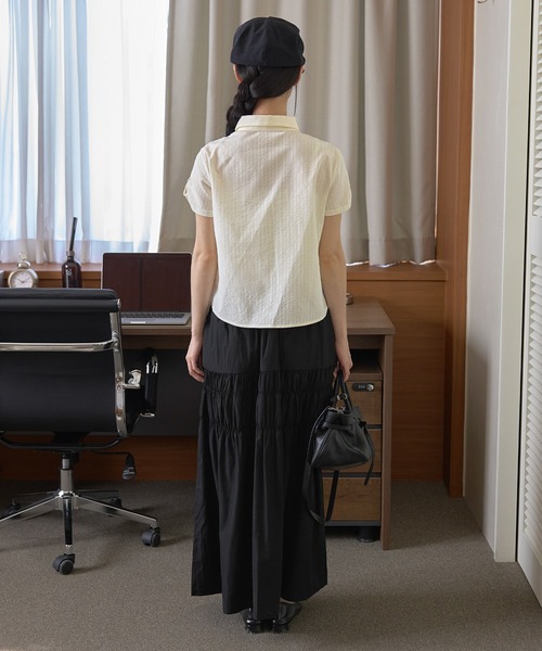 UNE MANSION(ユヌマンション)の「【2026SS新作アイテム】【UNE ORIGINAL】フロントシャーリングラブリーリボンストライプパフスリーブブラウスシャツ(シャツ/ブラウス・レディース・クリーム/ホワイト/ピンク/ブラック・FREE)」の17枚目の写真