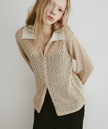 Aunt Marie's（アントマリーズ）の「透かし編みバイカラーポロトップス（ニット/セーター）」