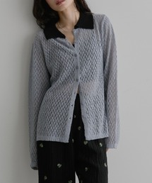 Aunt Marie's（アントマリーズ）の「透かし編みバイカラーポロトップス（ニット/セーター）」