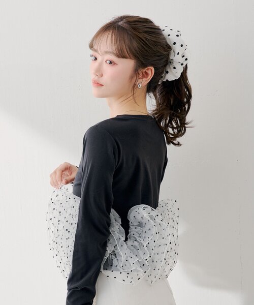 SALON by Chico】チュールデザインドッキングペプラムロンT（Tシャツ