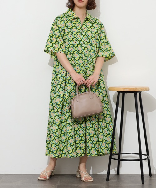 KILKI(キルキー)の「kilki スワロープリントワンピース 半端袖(ワンピース・レディース・ブルー系/グリーン系・ONESIZE)」の4枚目の写真