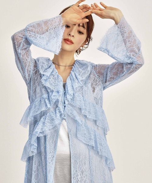 girl(ガール)の「ラッフルレースガウンレイヤードドレス サテンキャミワンピース 2点セット 結婚式 ワンピース パーティードレス オケージョンドレス お呼ばれ 二次会 成人式 同窓会 謝恩会(ドレス・レディース・ブルー/マスタード/ブラック・L/M/S)」の3枚目の写真
