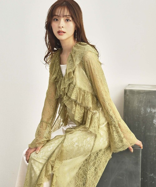 girl(ガール)の「ラッフルレースガウンレイヤードドレス サテンキャミワンピース 2点セット 結婚式 ワンピース パーティードレス オケージョンドレス お呼ばれ 二次会 成人式 同窓会 謝恩会(ドレス・レディース・ブルー/マスタード/ブラック・L/M/S)」の1枚目の写真