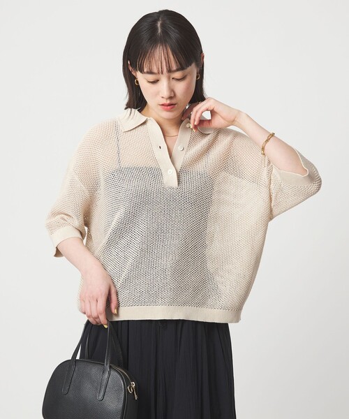 green label relaxing（グリーンレーベルリラクシング）の「メッシュ ポロニット ウォッシャブル（ニット/セーター・レディース・ブラック/オレンジ系その他/ナチュラル・FREE）」の3枚目の写真