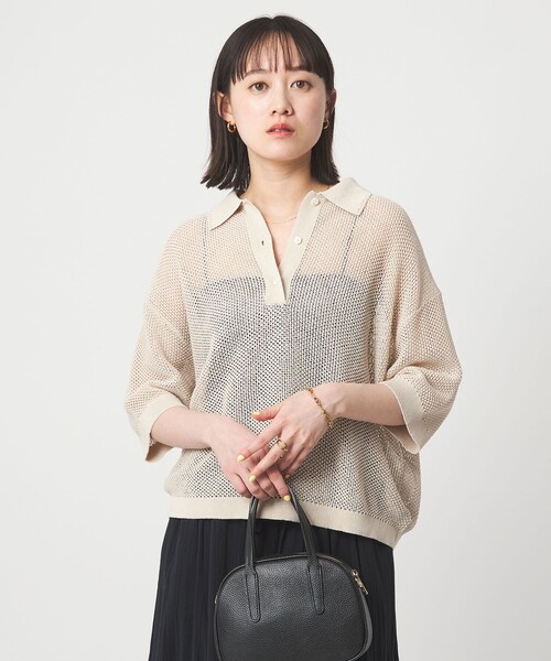 green label relaxing（グリーンレーベルリラクシング）の「メッシュ ポロニット ウォッシャブル（ニット/セーター・レディース・ブラック/オレンジ系その他/ナチュラル・FREE）」の4枚目の写真