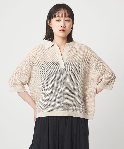 green label relaxing（グリーンレーベルリラクシング）の「メッシュ ポロニット ウォッシャブル（ニット/セーター・レディース・ブラック/オレンジ系その他/ナチュラル・FREE）」の5枚目の写真