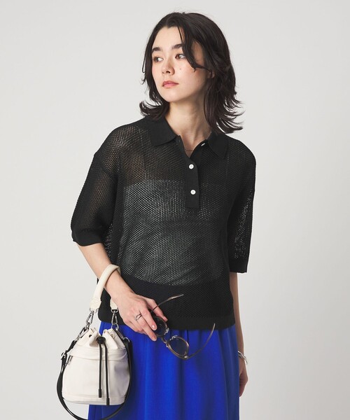 green label relaxing（グリーンレーベルリラクシング）の「メッシュ ポロニット ウォッシャブル（ニット/セーター・レディース・ブラック/オレンジ系その他/ナチュラル・FREE）」の9枚目の写真