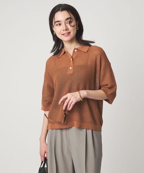 green label relaxing（グリーンレーベルリラクシング）の「メッシュ ポロニット ウォッシャブル（ニット/セーター・レディース・ブラック/オレンジ系その他/ナチュラル・FREE）」の12枚目の写真