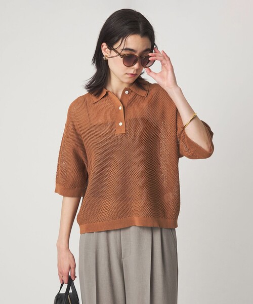green label relaxing（グリーンレーベルリラクシング）の「メッシュ ポロニット ウォッシャブル（ニット/セーター・レディース・ブラック/オレンジ系その他/ナチュラル・FREE）」の13枚目の写真