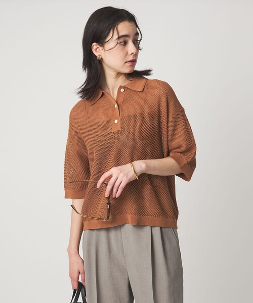 green label relaxing（グリーンレーベルリラクシング）の「メッシュ ポロニット ウォッシャブル（ニット/セーター・レディース・ブラック/オレンジ系その他/ナチュラル・FREE）」の14枚目の写真