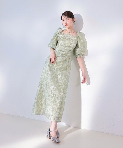 シアージャガードパフスリーブ花柄ワンピースドレス パーティー 結婚式